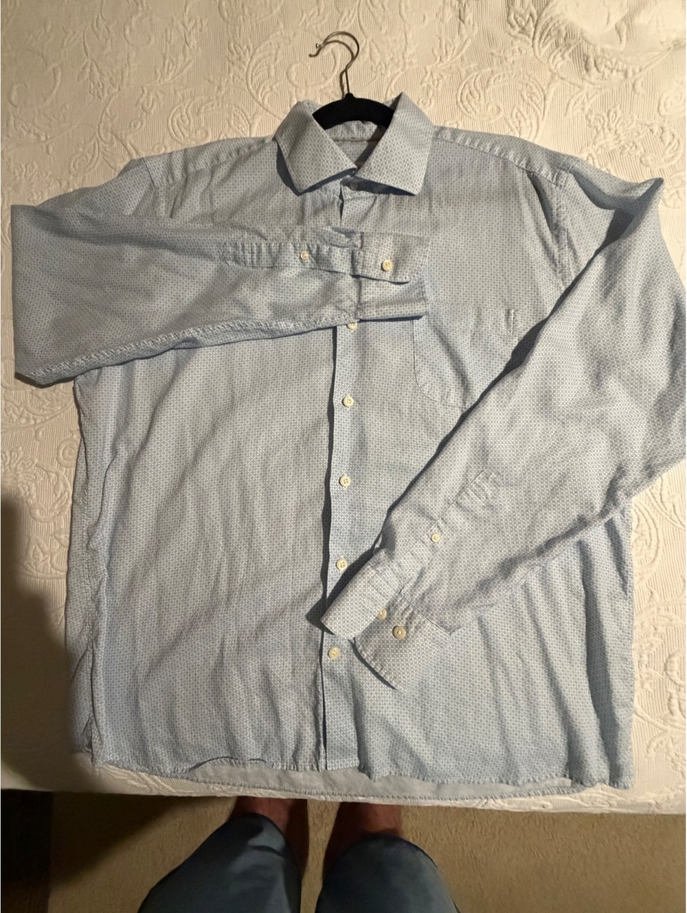 Peter Millar Men's Light Blue Patterned Button-Down Shirt, L